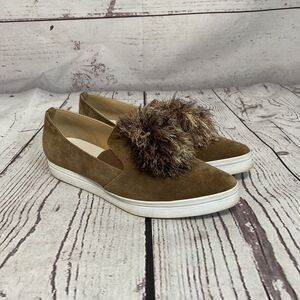 All Black Shoes Womens 38EU 7US Brown Suede Pointed‎ Toe Pompom Sneakers